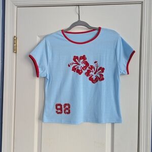 Sky Blue Tee with Red Accents